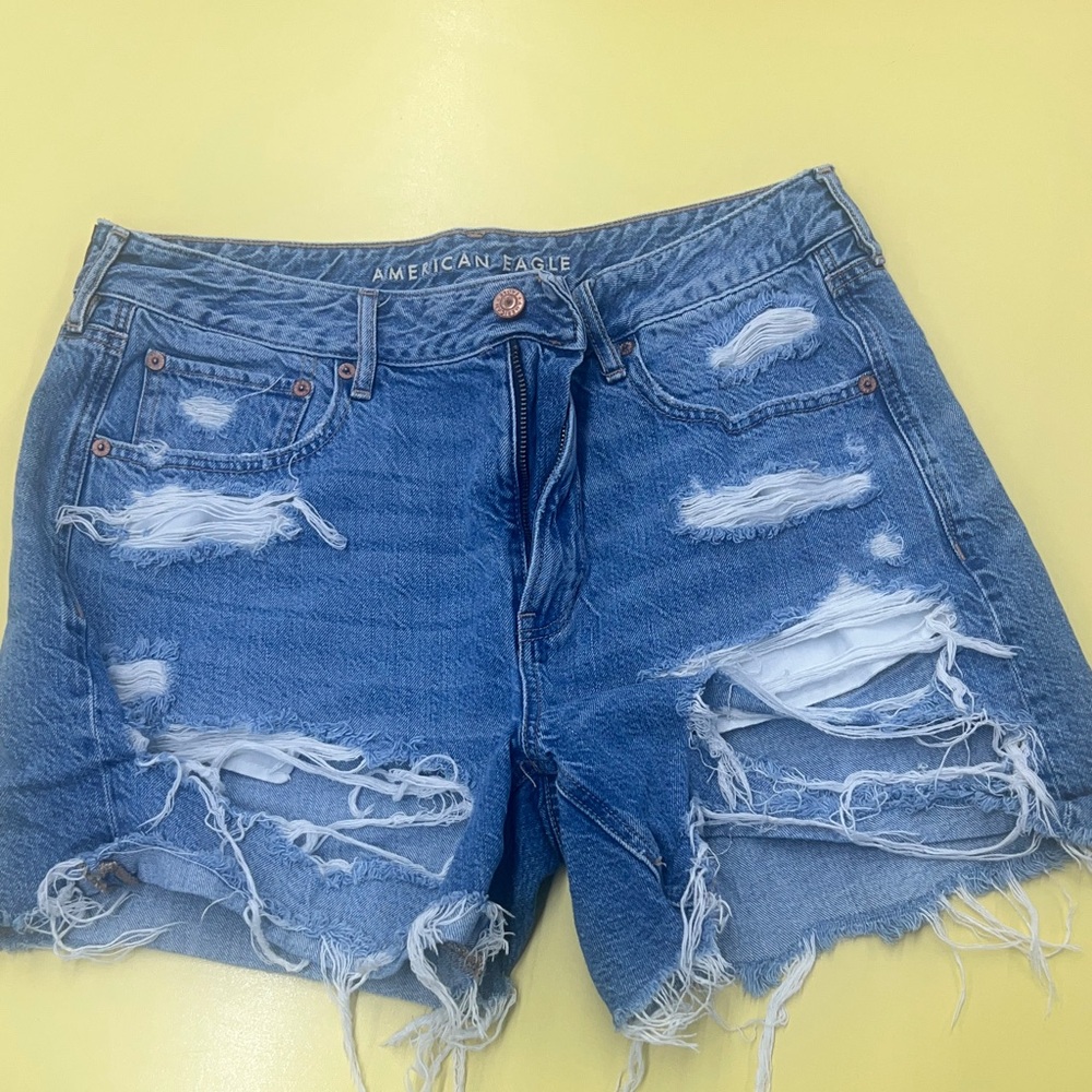 American Eagle Outfitters Women's Ripped Blue Jean Shorts